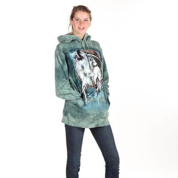 The Mountain Unisex Medium Wolf Spirit Hooded Sweatshirt Tie Dye Teal Hoodie - Picture 15 of 16